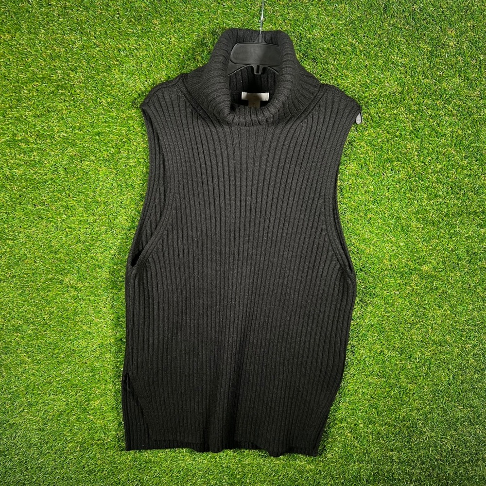 H&M Black Sleeveless Turtleneck Ribbed Knit Sweater Vest Side Slit Large